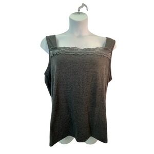 Urban Piction Gray Lace Trim Square Neck Sleeveless Tank Top Plus 2X Under Layer